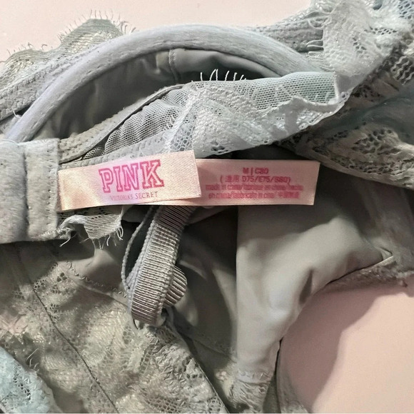 PINK Victoria's Secret Dare Unlined Wired Bra Bralette Lace Blue Medium - Picture 4 of 5
